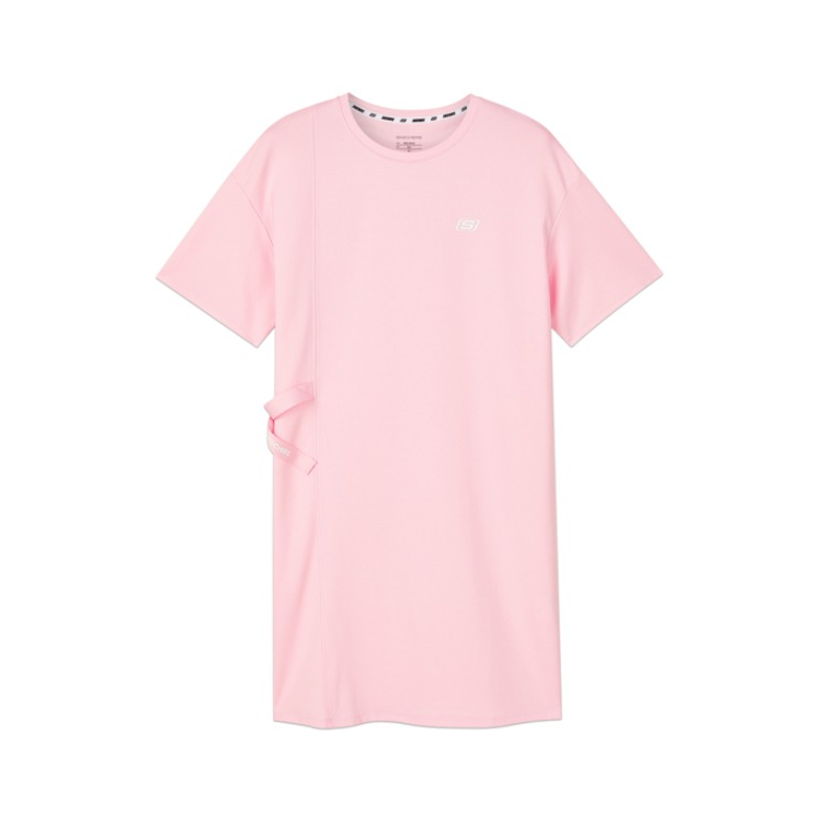 Skechers 女装 纯色圆领短袖印花弹性针织连衣裙 L221W016