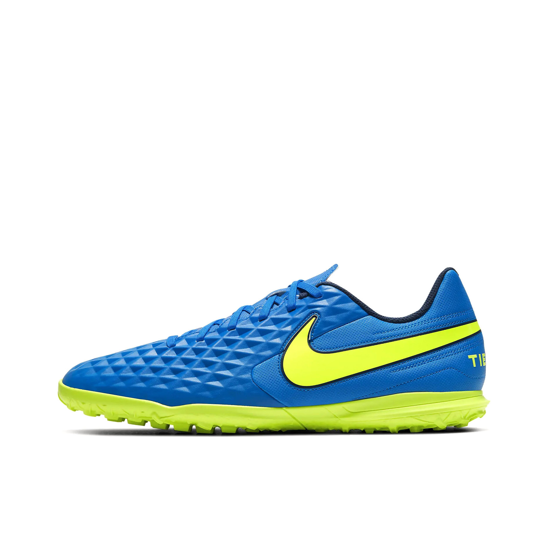 推荐商品：Nike Tiempo Legend 8 Club TF 低端 胶质碎钉 人造草地 训练 圆头 足球鞋 Blue Vlot 蓝色/荧光黄