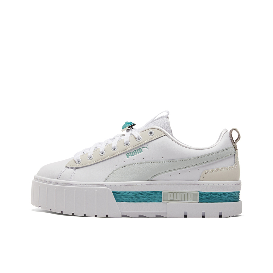推荐商品：Puma/彪马 Mayze 运动休闲鞋 耐磨经典复古厚底舒适透气抗磨损 白色/青色