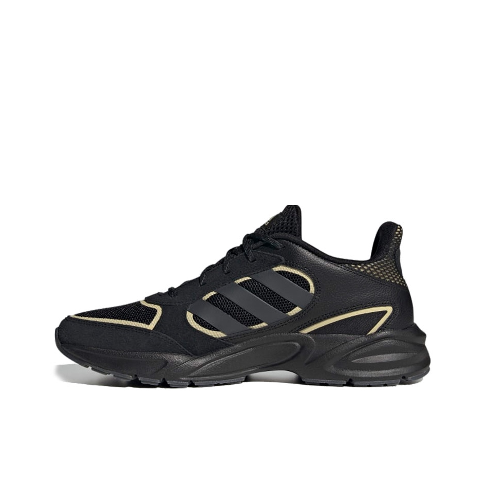 推荐商品：adidas 90s Valasion 运动休闲鞋 减震耐磨网面透气防滑舒适复古时尚排汗 黑色/黄色