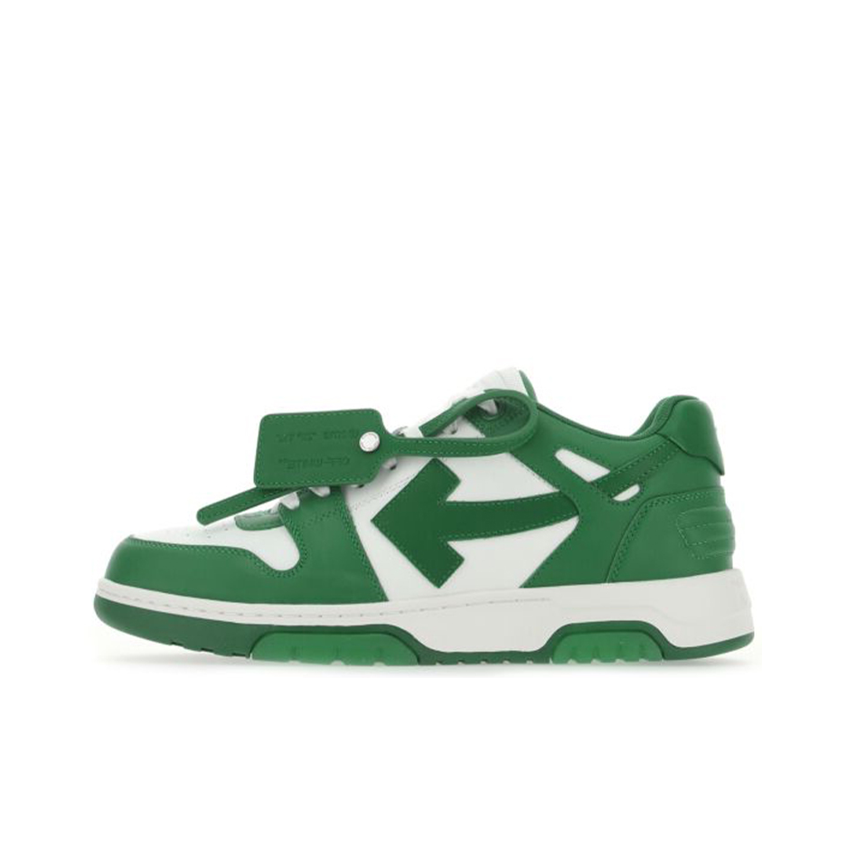 OFF-WHITE Out Of Office 时尚简约 休闲百搭 舒适圆头 防滑耐磨 牛皮 板鞋 墨绿色/白色