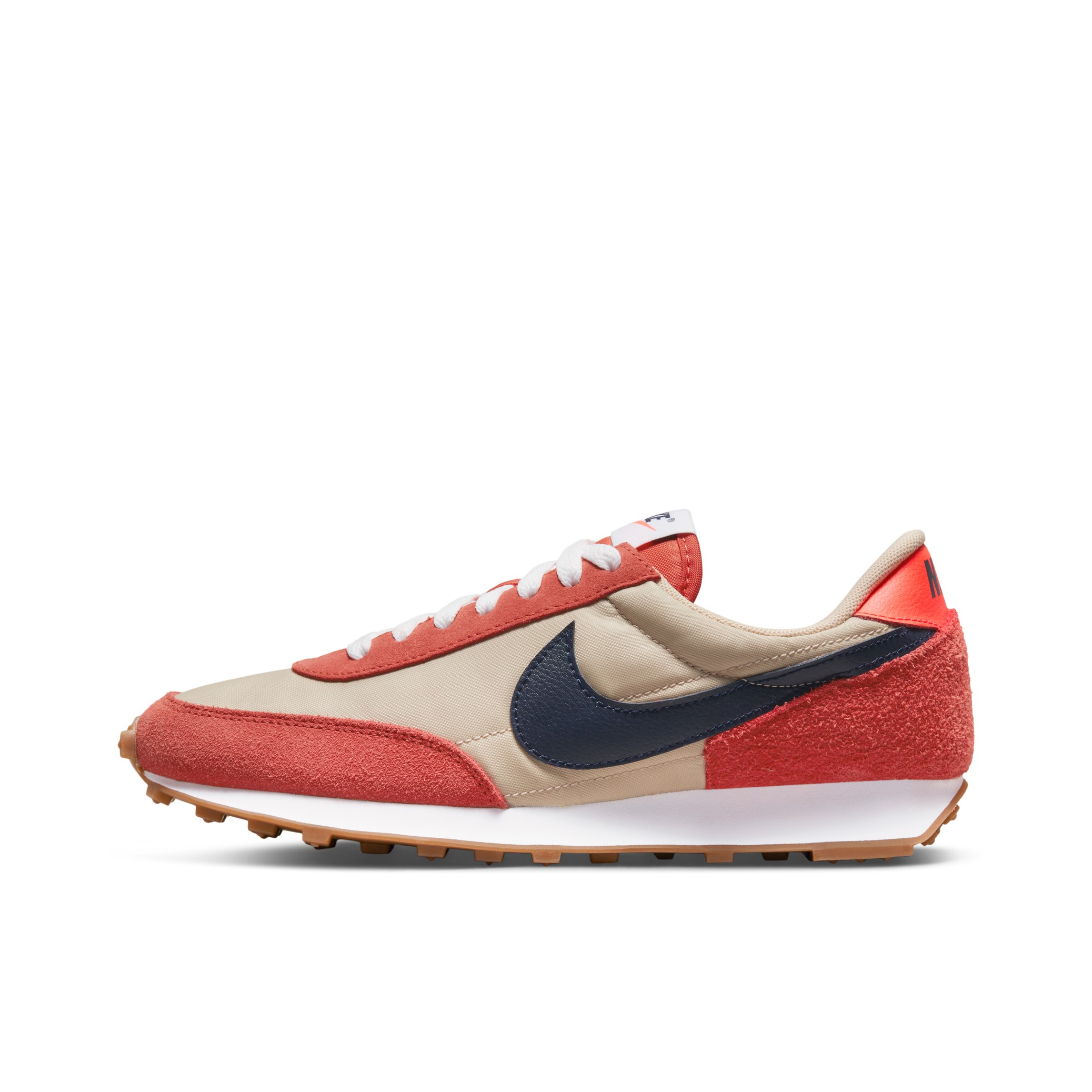推荐商品：Nike Daybreak 解构 跑鞋 华夫鞋 复古耐磨舒适休闲轻便透气织物运动合成革减震防滑低帮 朱红/沙堆白
