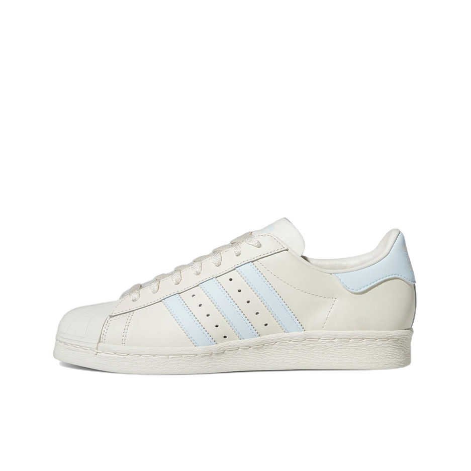 推荐商品：adidas Superstar 80s 板鞋 贝壳头复古防滑耐磨防水减震运动 白色/浅蓝色