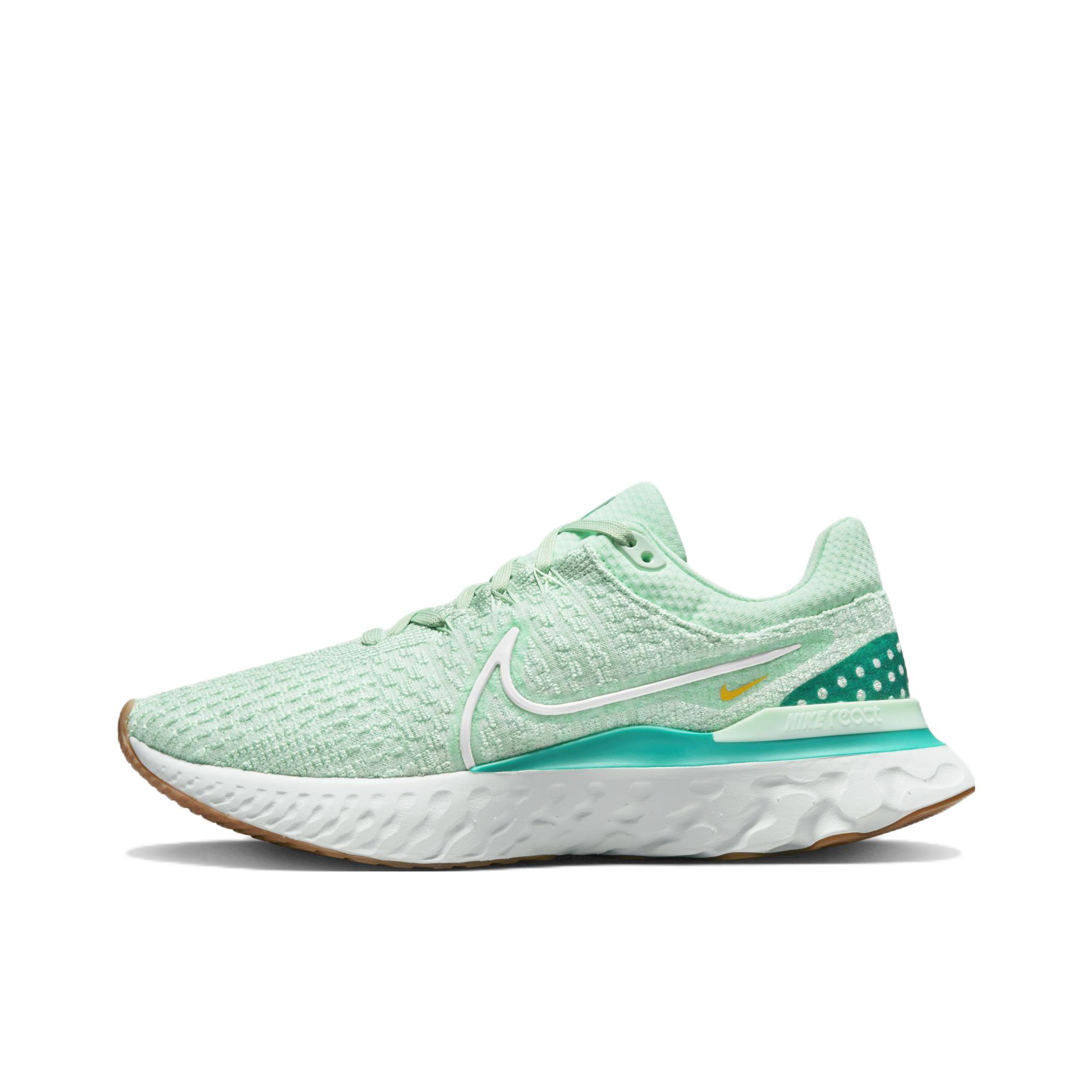 推荐商品：Nike React Infinity Run FK3 跑鞋 减震织物回弹支撑泡棉圆头 绿色/白色