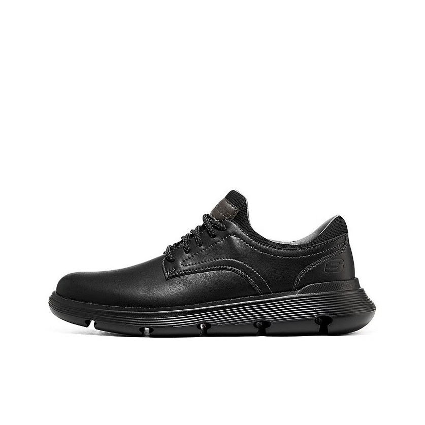 推荐商品：Skechers/斯凯奇 Garza 耐磨耐脏 软底缓震 高回弹 商务正装 一脚蹬 舒适轻便 轻质柔软 休闲时尚 简约 皮鞋 黑色