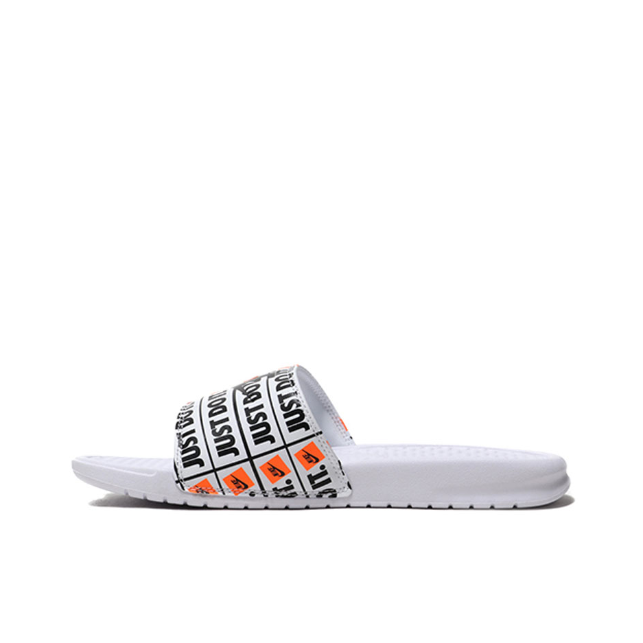 推荐商品：Nike Benassi Jdi 一字 橡胶底 外穿 防滑轻便 透气 运动 户外 厚底 拖鞋 Just Do It White 白色JDI弹幕