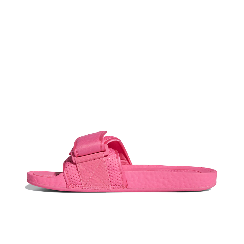 推荐商品：adidas Chancletas Hu Slides 舒适轻便 透气 防滑平底 橡胶底 休闲运动 一字 拖鞋 Pharrell Williams联名/粉红