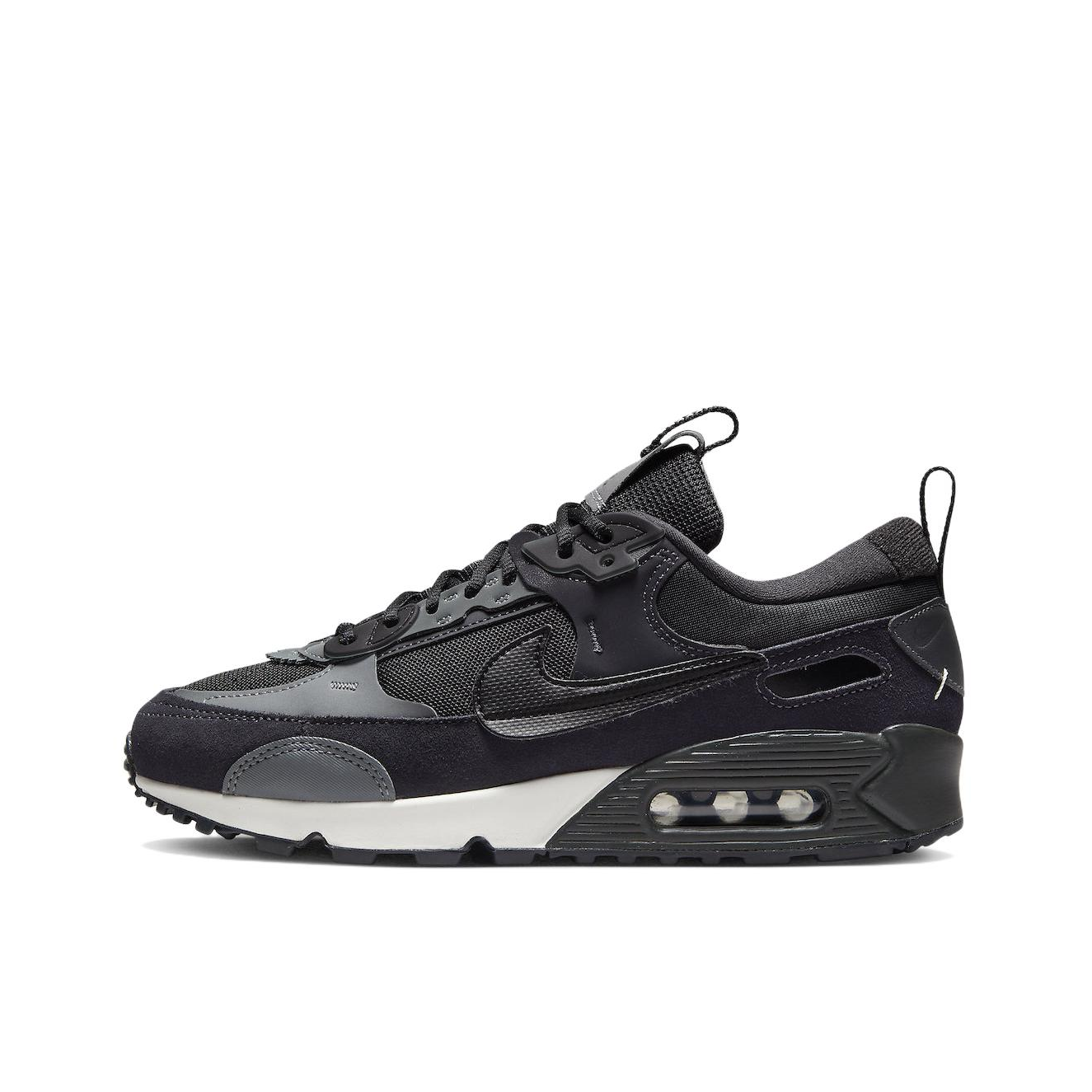 推荐商品：Nike Air Max 90 跑鞋 气垫合成革缓震透气复古增高圆头贴合拼接 碳黑/灰色/白色