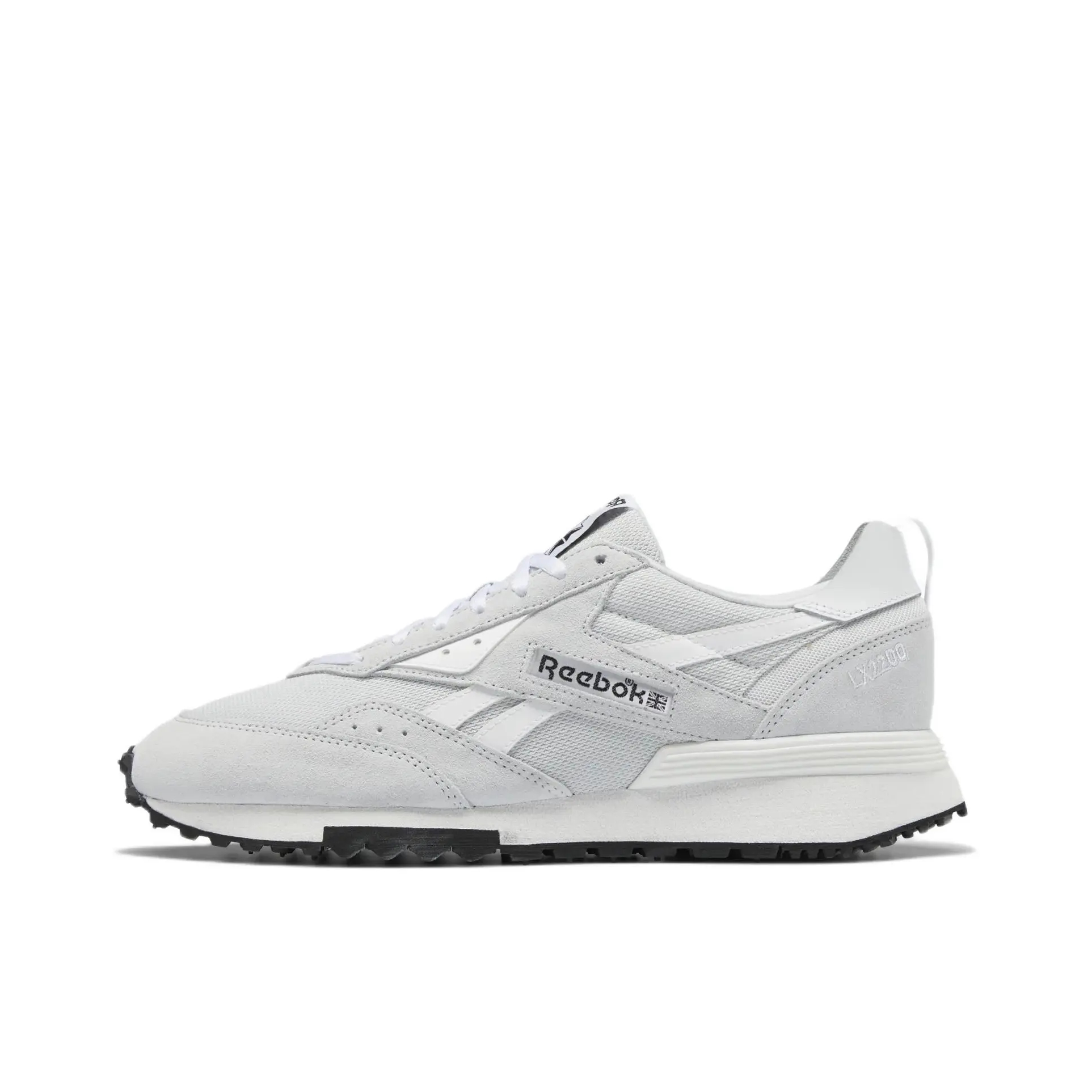 推荐商品：Reebok/锐步 LX 2200 运动休闲鞋 潮流美式复古减震防滑轻盈耐磨舒适透气支撑绒面革韩系轻便慢跑 灰色/白色