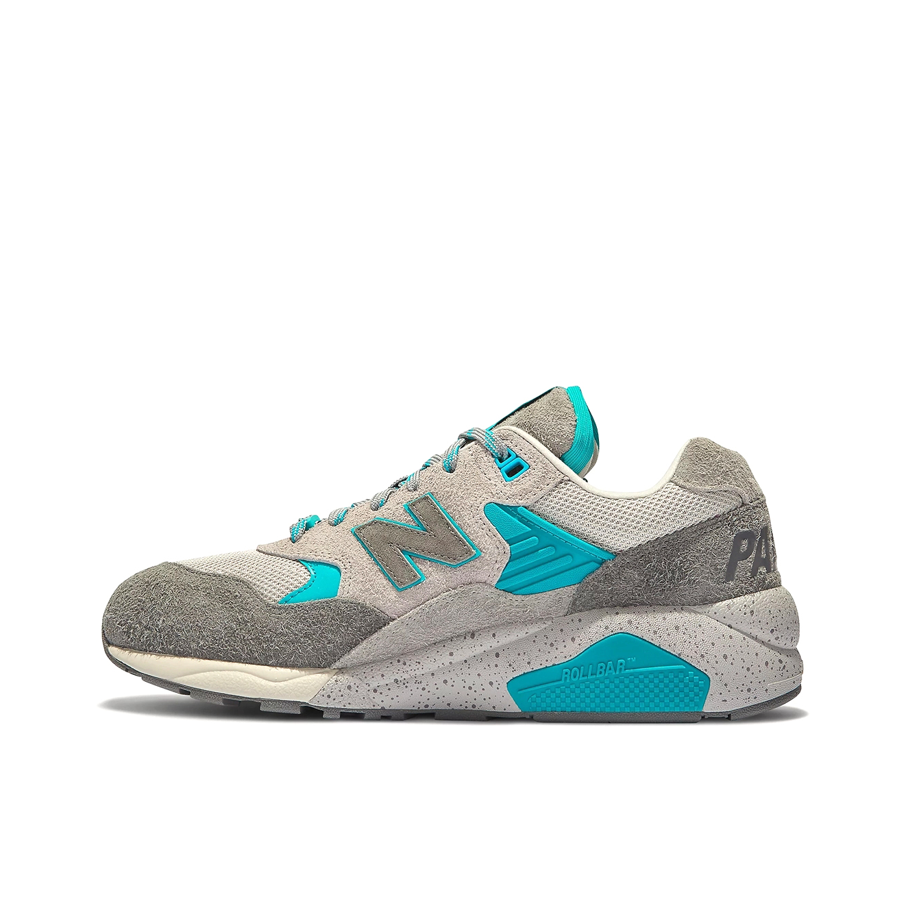推荐商品：New Balance 580 潮流复古 减震防滑 轻便透气 耐磨 舒适 织物 低帮百搭 运动休闲鞋 Palace联名/灰色/水蓝