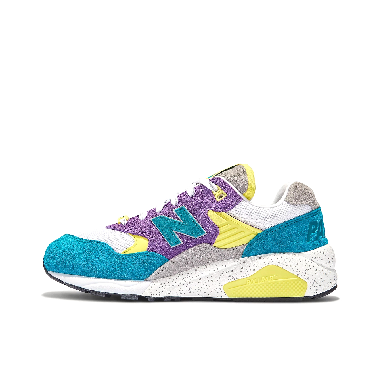 推荐商品：New Balance 580 潮流复古 减震防滑 轻便透气 耐磨 舒适 织物 低帮百搭 运动休闲鞋 Palace联名/蓝色/白色/紫色