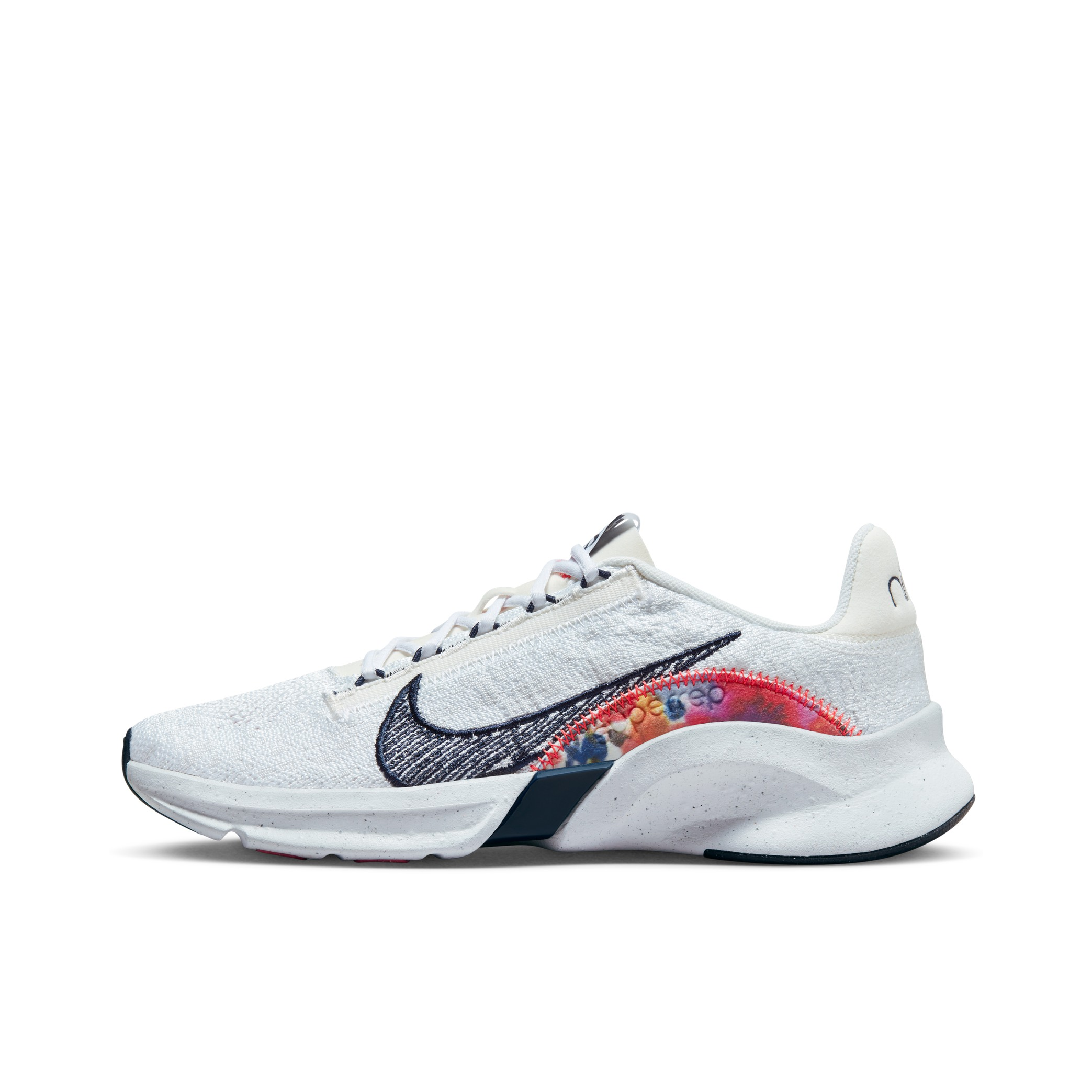 推荐商品：Nike SuperRep Go 3 Flyknit Next Nature 跑鞋 减震回弹轻便透气支撑织物  山峰白/黑蓝/白色