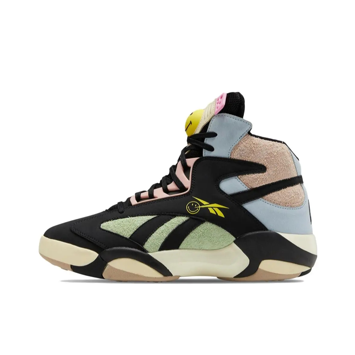 推荐商品：Reebok/锐步 Shaq Attaq 减震防滑 碳板 耐磨复古 运动 潮流 百搭 篮球鞋 Smiley联名/黑色/浅蓝/浅绿