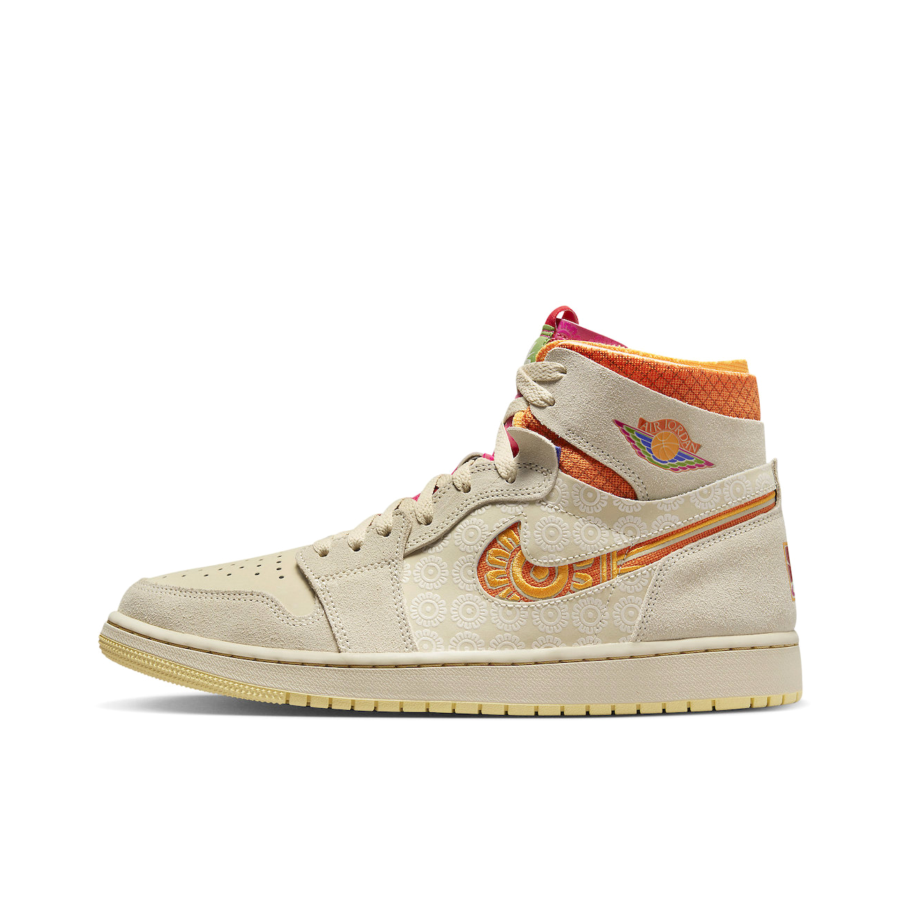 推荐商品：Air Jordan 1 板鞋 运动休闲鞋 复古潮流支撑合成革 Somos Familia 高帮/浅奶油/橙色/粉红