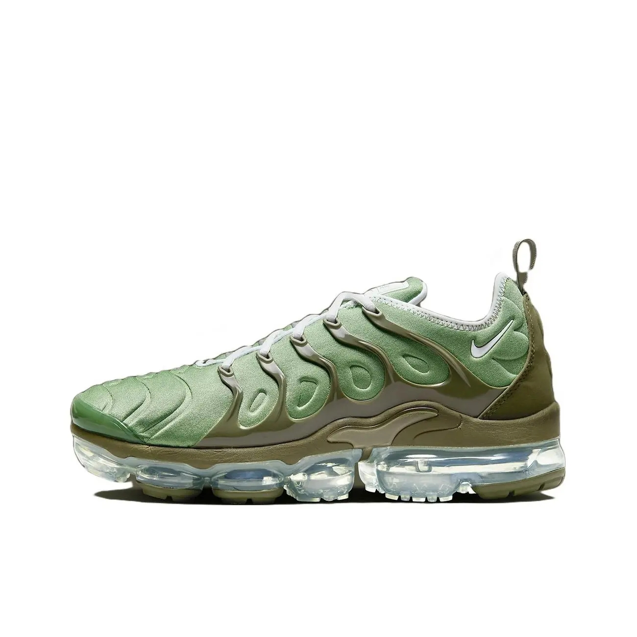 推荐商品：Nike Air VaporMax Plus 跑鞋 全掌气垫减震回弹防滑耐磨舒适透气运动织物 绿色/橄榄绿