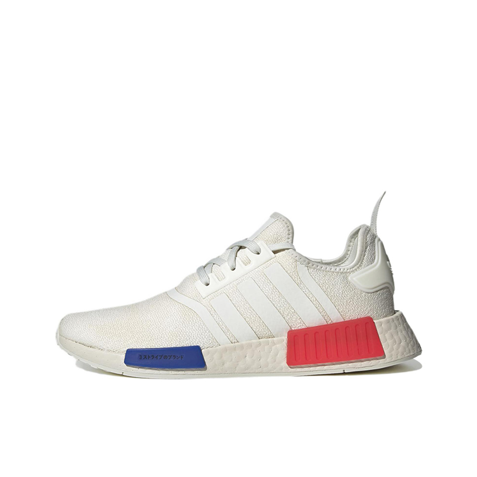 推荐商品：adidas Originals NMD R1 BOOST 织物 轻便透气 缓震 低帮 运动休闲鞋 白色/红色/蓝色