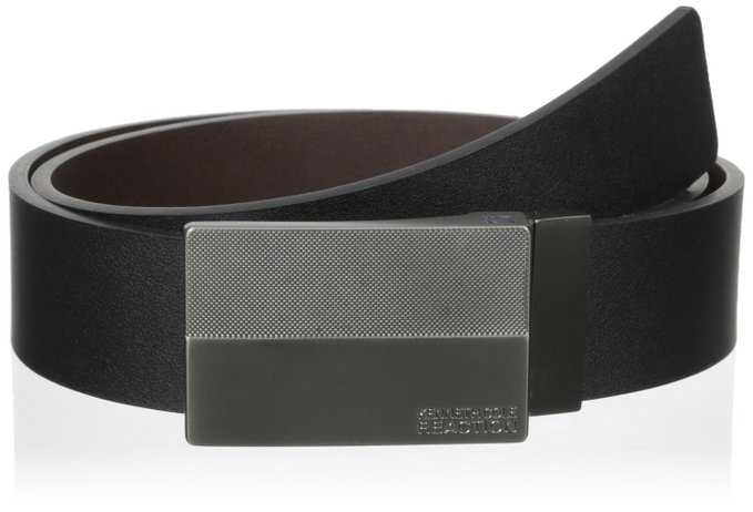 Kenneth Cole Men's 35mm Flat Reversible Textured Plaque Belt, Black/Brown, 36