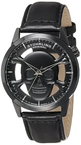 Stuhrling Original Men's 994.02 Aviator Stainless Steel Watch with Black Leather Band