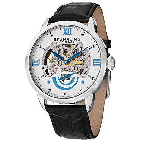 Stuhrling Original Men's 574.01 Executive II Automatic Skeleton Watch With Black Leather Band