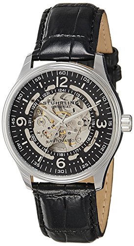 Stuhrling Original Men's 730.01 Delphi Automatic Skeleton Black Genuine Leather Strap Watch