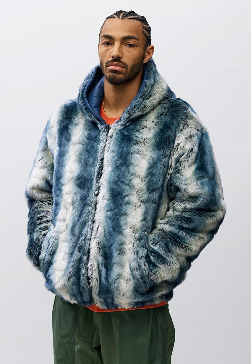 supreme Faux Fur Reversible Jacket Blue | elisanievas.com