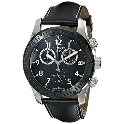 天梭Tissot男式 指针显示瑞士石英机芯黑色手表