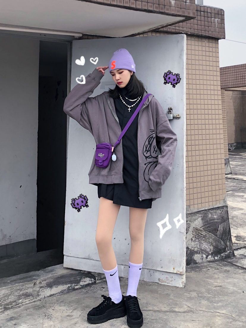 OOTD 黑色✖️紫色锁了！