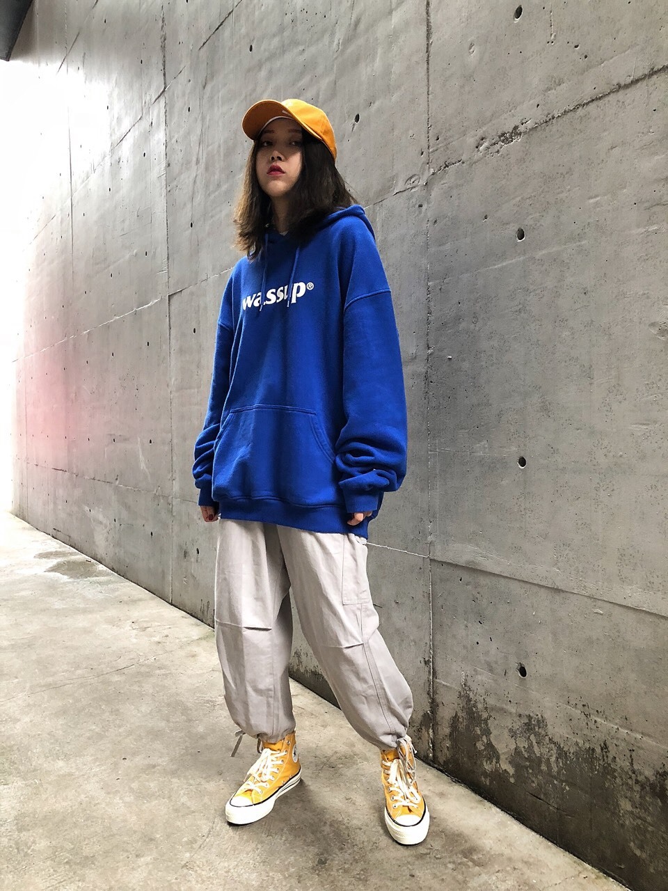 WASSUP 基础胸口字母印花连帽卫衣