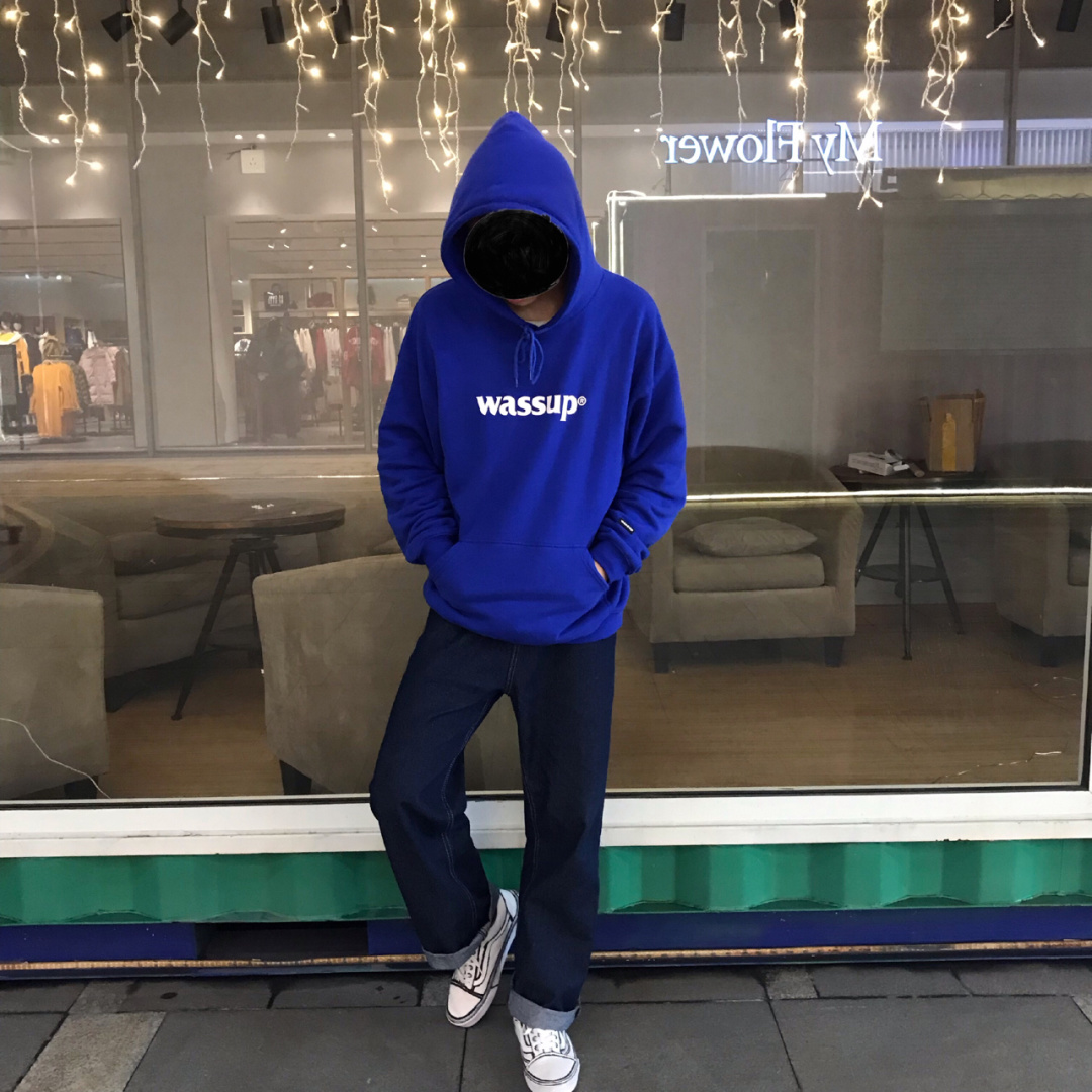 WASSUP 基础胸口字母印花连帽卫衣