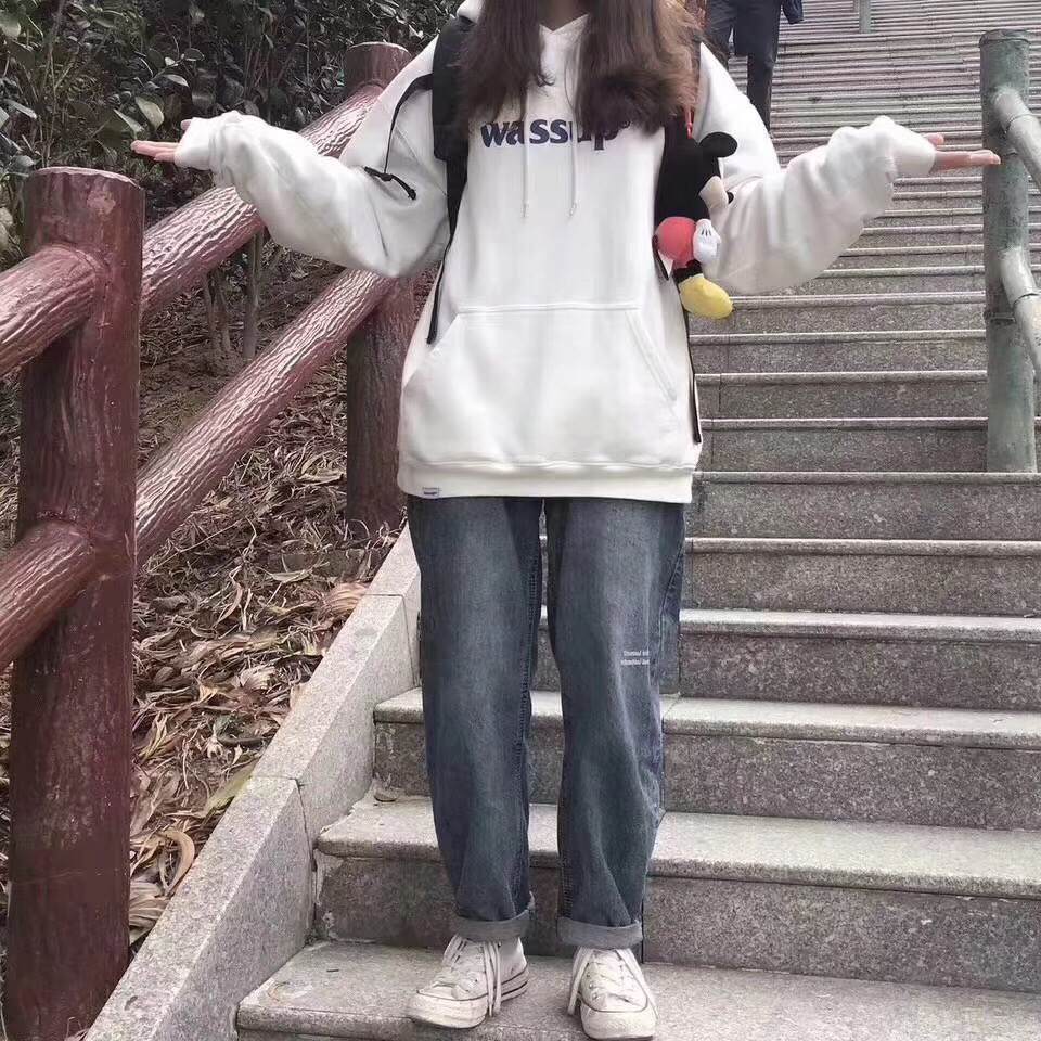 WASSUP 基础胸口字母印花连帽卫衣