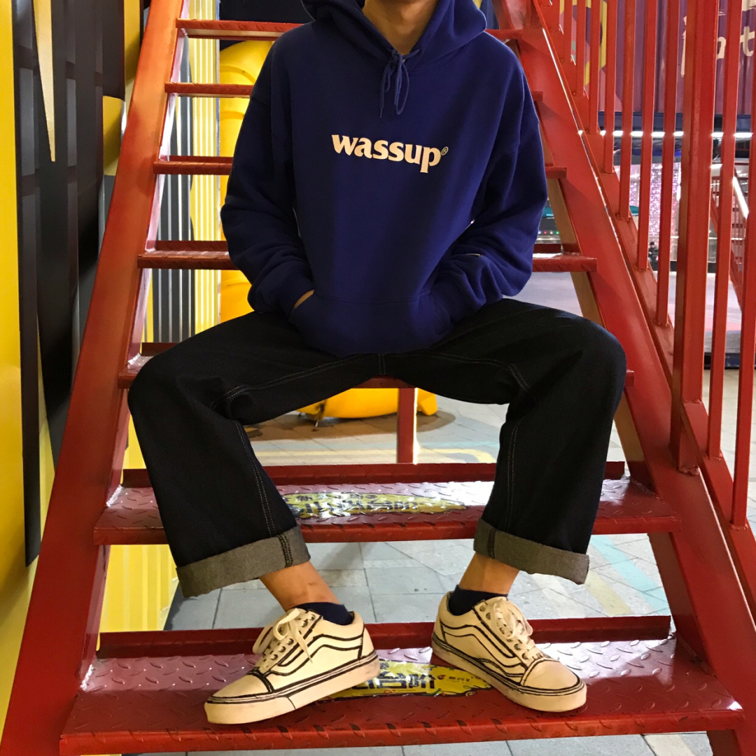 WASSUP 基础胸口字母印花连帽卫衣