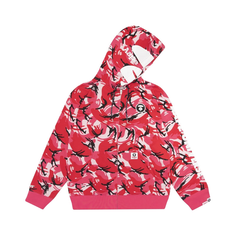 Aape 猿颜徽章字母印花拉链连帽卫衣 男女同款 3680