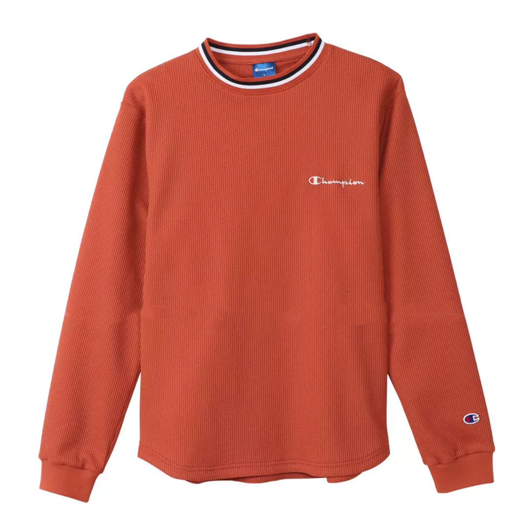 Champion 冠军条纹边左胸刺绣字母logo长袖T恤 男女同款