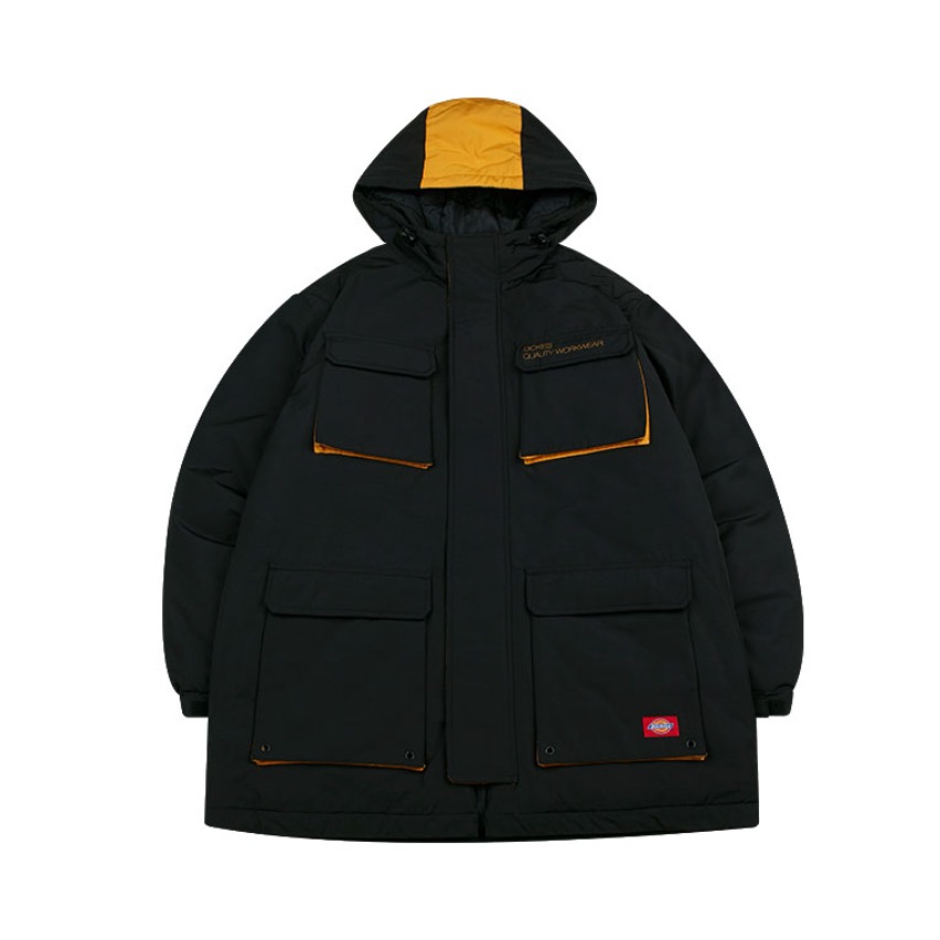 dickies aw20 撞色连帽长款羽绒服 dk008140 黑