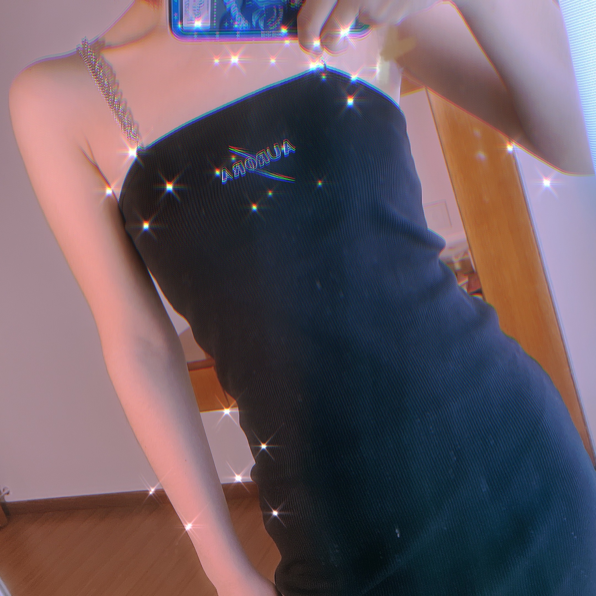 UR链条肩带小妖精小黑裙宝藏连衣裙