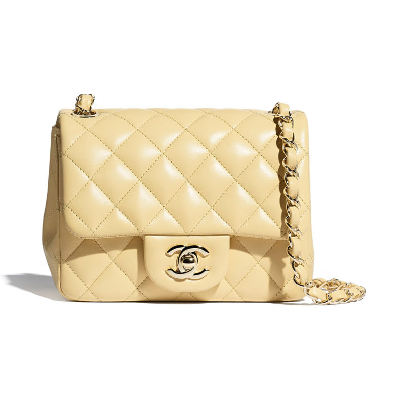 Chanel/香奈儿 迷你 方胖子经典金扣链条单肩包 黄色 A35200-Y04059-NA105