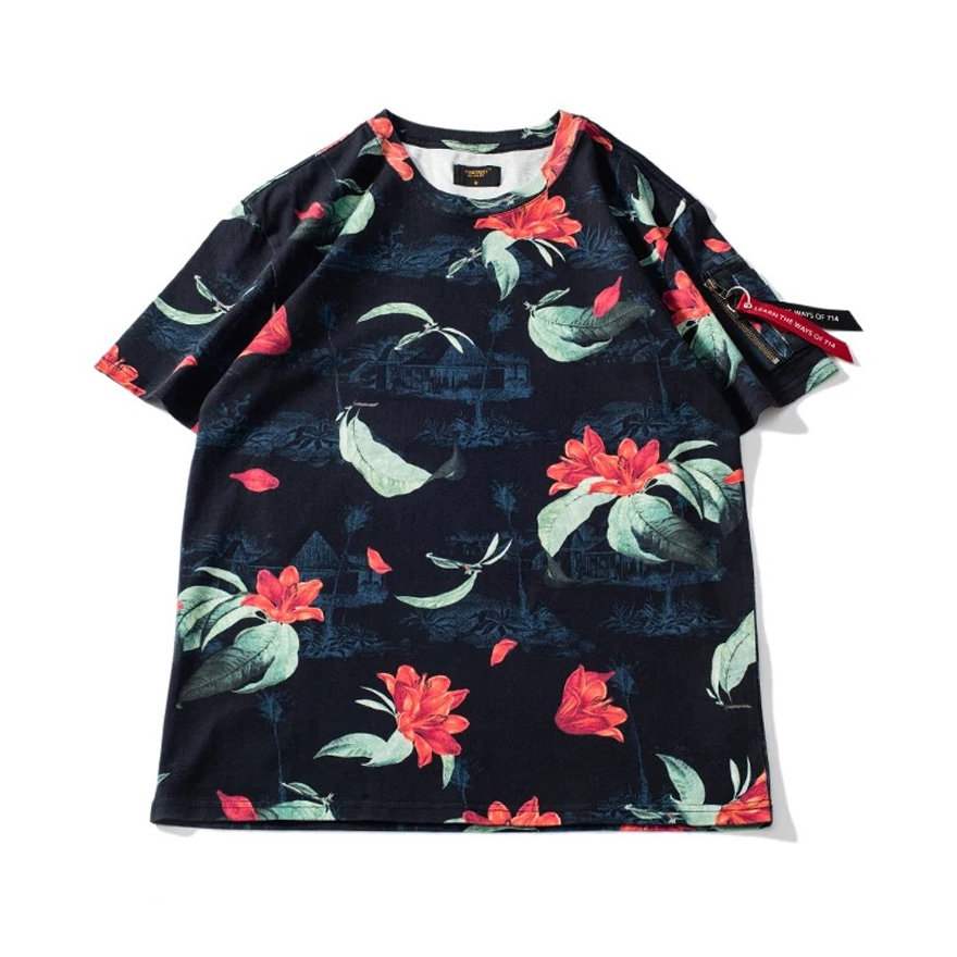 714street 花卉迷彩口袋短袖T恤 男女同款