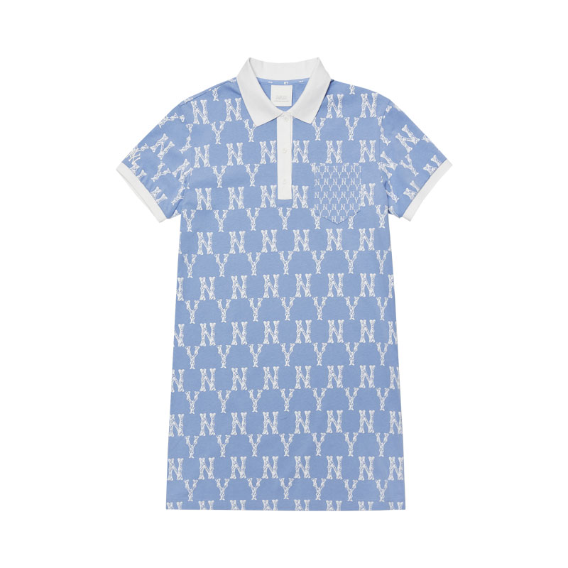 MLB 满标老花polo领短袖直筒满印字母圆领连衣裙女装 31OP17131