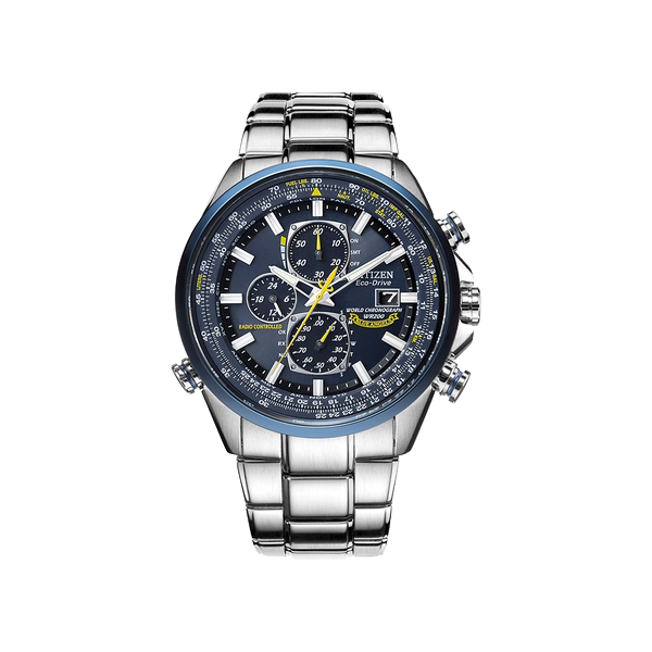 推荐商品：Citizen/西铁城 蓝天使 钢带光动能多局电波日历显示自动对时防水运动光能石英男士手表