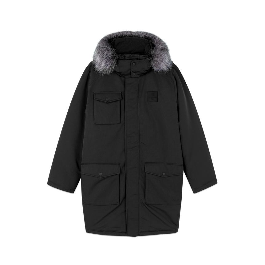 Skechers 可拆卸毛边连帽梭织长款羽绒服 男女同款 L420M021