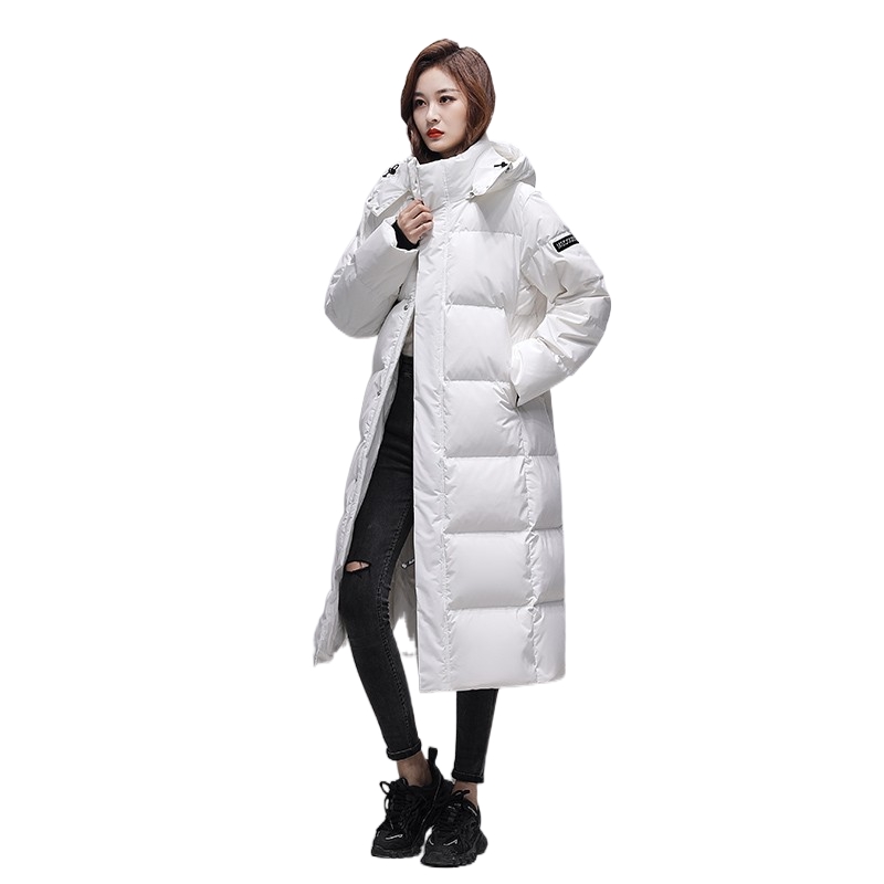 雪中飞 修身长款加厚连帽保暖羽绒服 女装 X80140082H 白