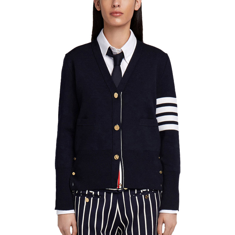 Thom Browne 经典四条纹修身美利奴羊毛棉质针织领开衫外套 男女同款 FKC207A