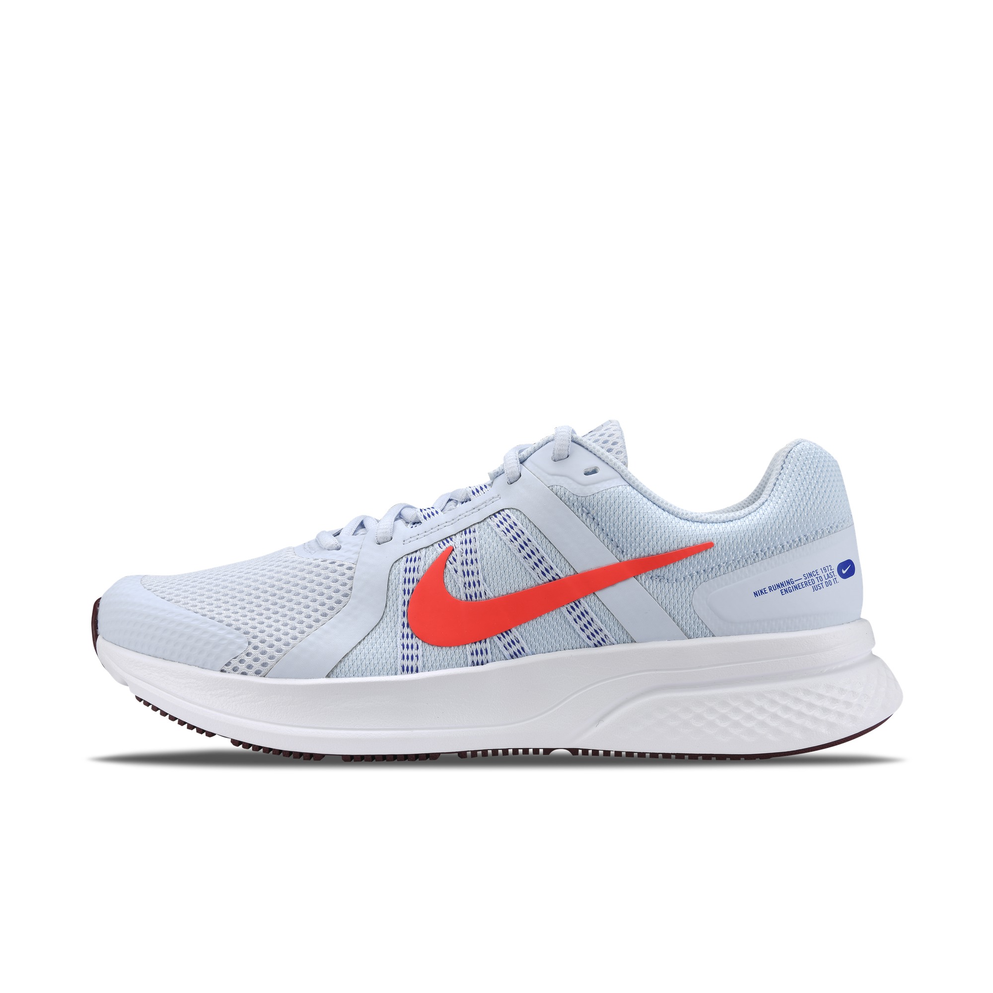 推荐商品：Nike Run Swift 2 跑鞋 减震舒适轻便透气耐磨防滑运动织物合成革回弹支撑 足球灰/亮深红