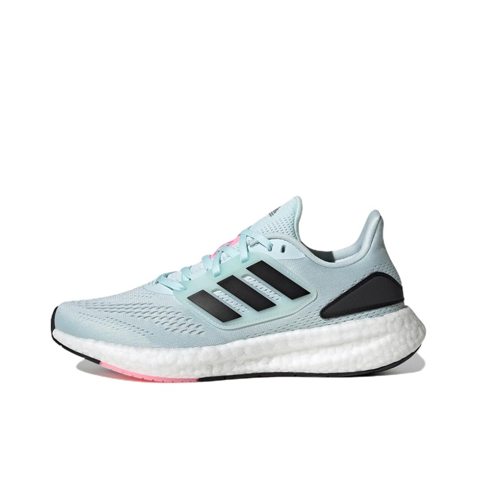 推荐商品：adidas Pureboost 22 跑鞋 网面舒适透气减震耐磨回弹运动织物随心畅跑短跑全掌支撑平跟圆头 浅薄荷绿