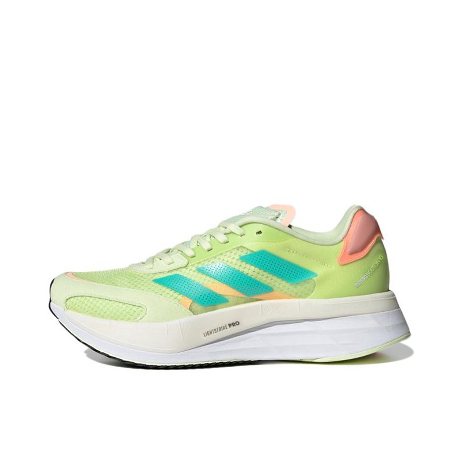 推荐商品：adidas Adizero Boston 10 跑鞋 玻纤柱马拉松耐穿支撑训练 浅黄色/湖蓝色/粉色