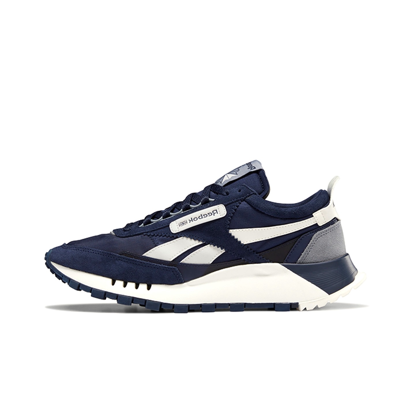推荐商品：Reebok/锐步 Classic Leather Legacy 跑鞋 时尚复古合成革包裹性轻便减震增高 深蓝色/灰色