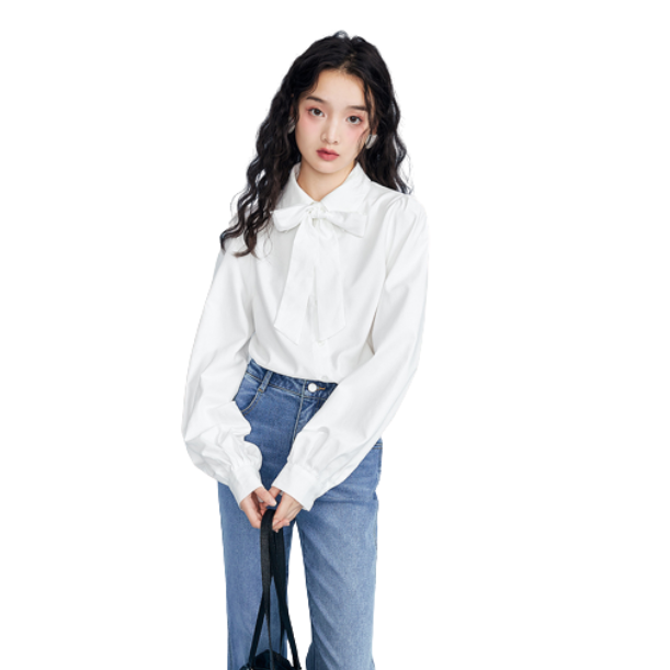 乐町 白色气质蕾丝娃娃立领衬衫  女装 CWCDA4150