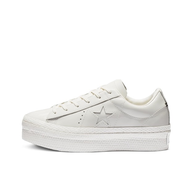 推荐商品：Converse/匡威 One Star 翻毛皮 防滑 复古 星星鞋 板鞋 Platform Ox Vintage White 亮白漆皮松糕
