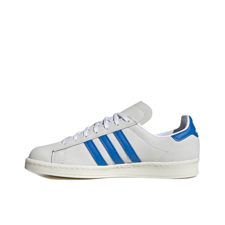 推荐商品：adidas originals Campus 80s 板鞋 复古减震透气防滑轻便休闲舒适耐磨低帮时尚潮流 白灰/蓝色