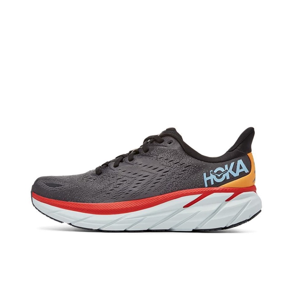 推荐商品：HOKA ONE ONE Clifton 克利夫顿 8 减震回弹 防滑耐磨 网布透气 跑鞋 深灰/红色